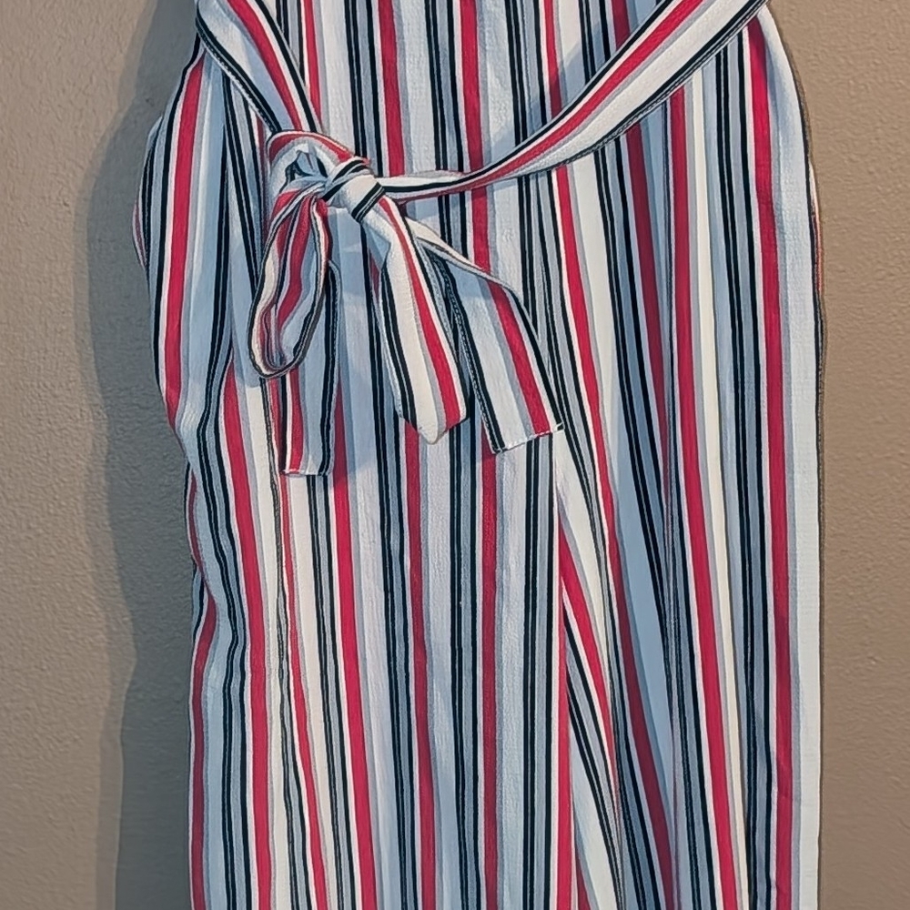 Ambiance White and Blue Midi Wrap Skirt with Tie Front
